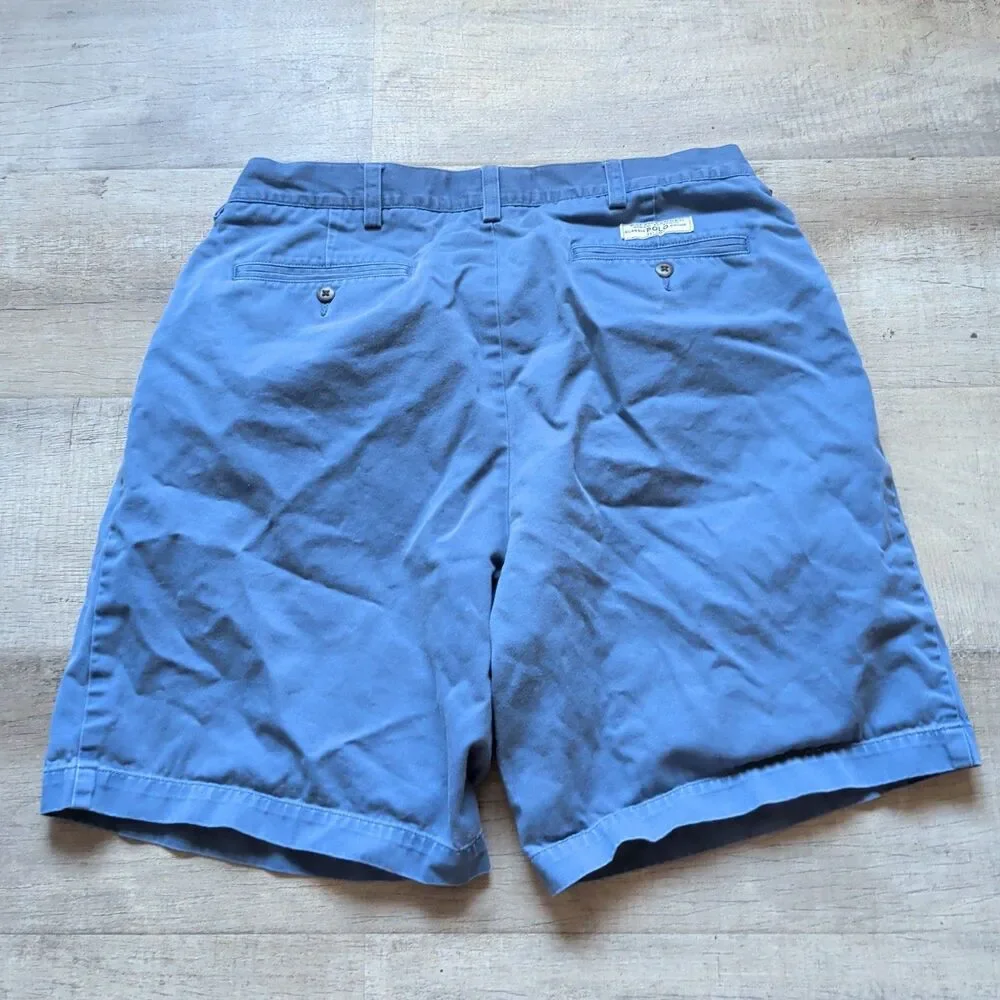 ​Polo Ralph Lauren Tyler Shorts Mens Size 34 Blue Chino Pleated 100% Cotton